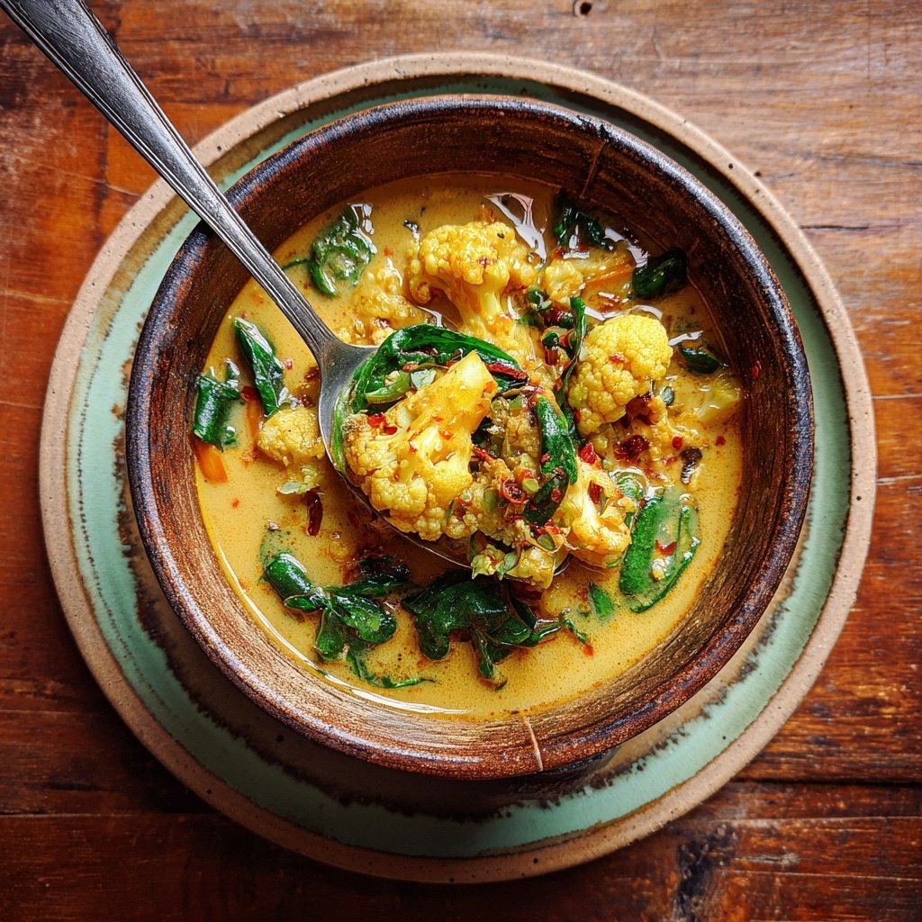 Blumenkohl Curry Mit Kokos Und Spinat