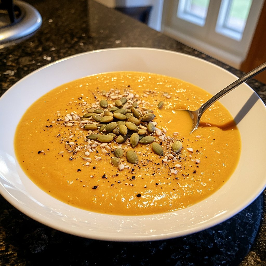 Kürbissuppe mit gerösteten Kernen