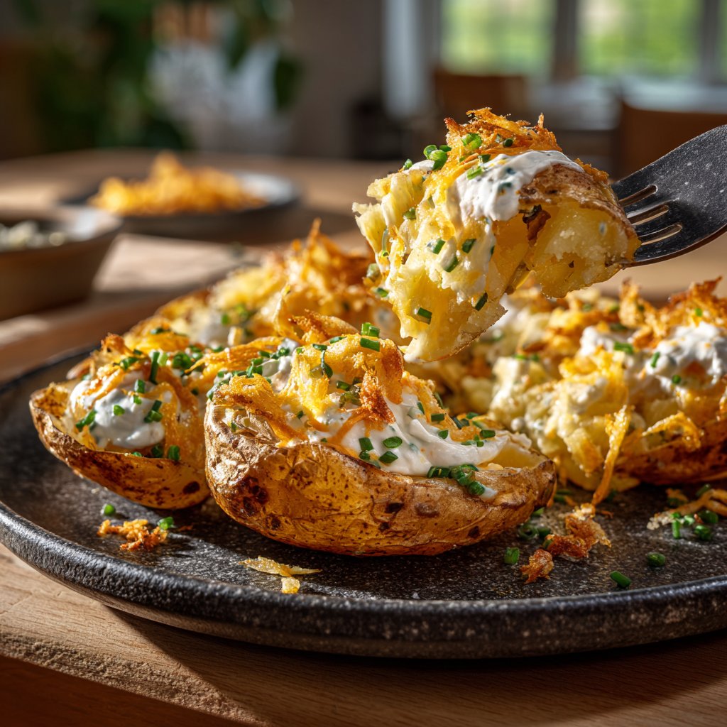 Mittagessen mit Ofenkartoffeln