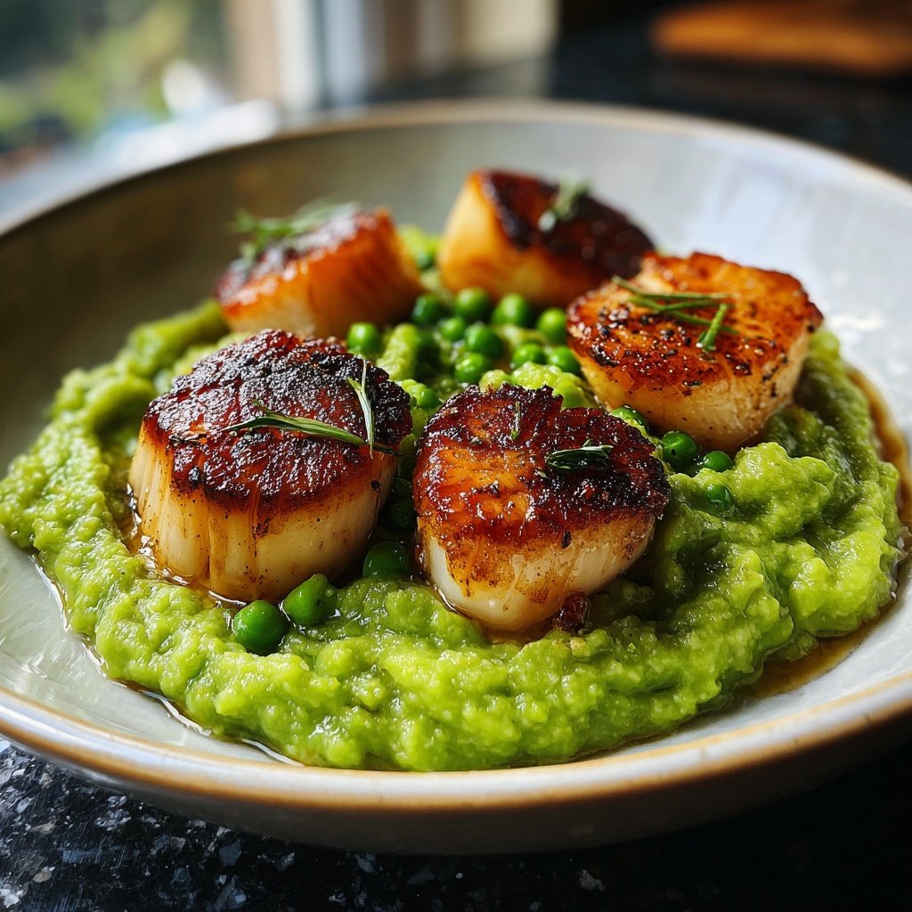 Jakobsmuscheln auf Erbsenpüree