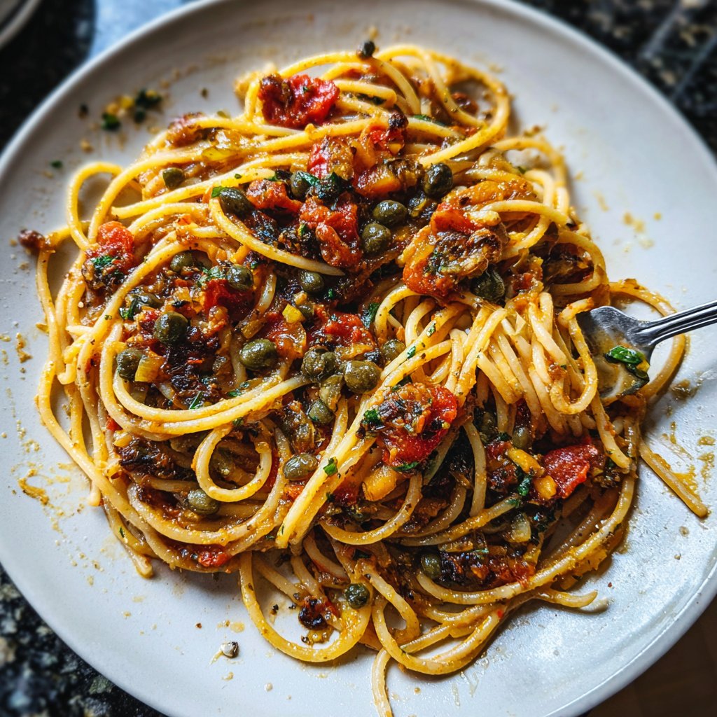 Spaghetti mit Kapern und Tomaten