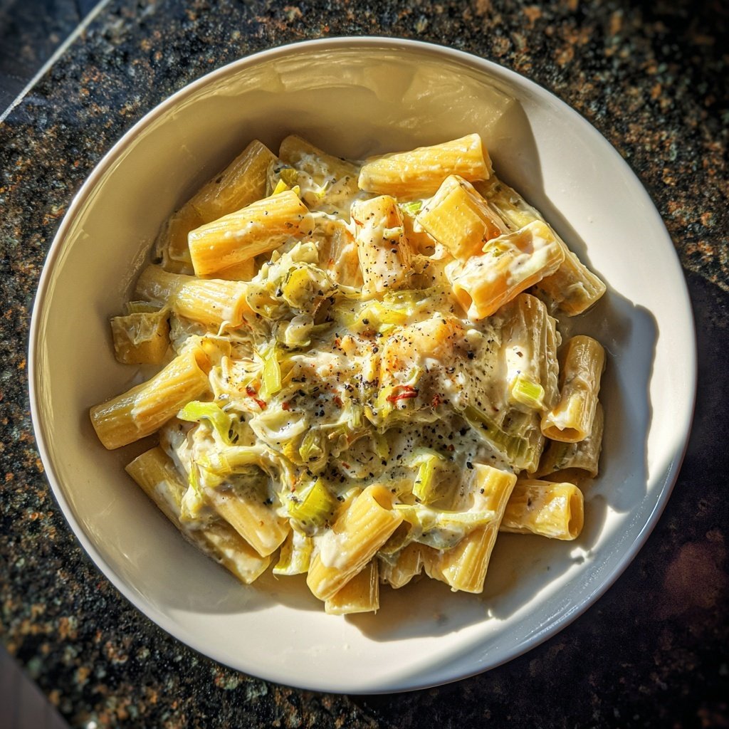 Rigatoni mit Lauch und Sahne