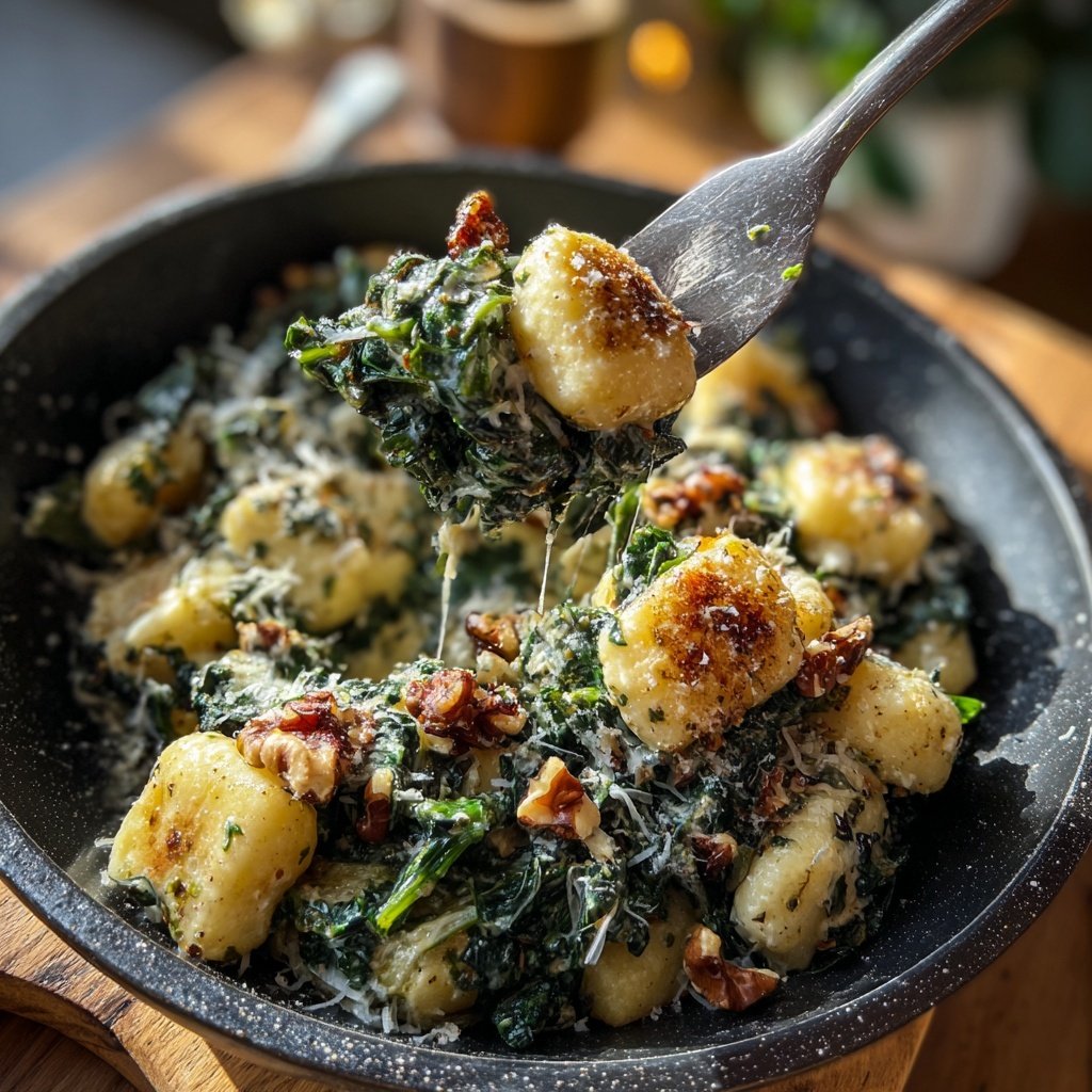 Grünkohl vegetarisch mit Gnocchi, Mascarpone, Gorgonzola und Walnüssen